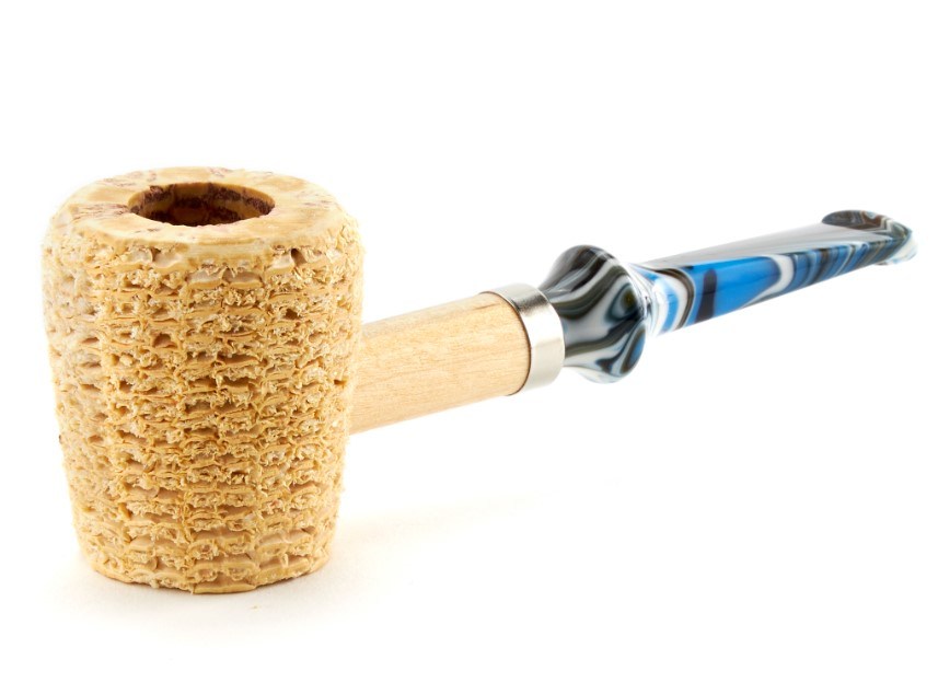 Missouri Meerschaum The Big Boy Cob kukorica pipa egyenes dán típusú kék-barna-fehér színű szárral filter nélkül